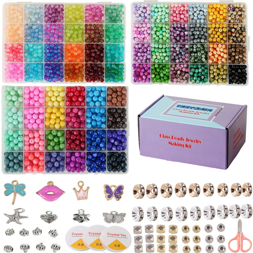 6093 3000pcs 6mm Glass Beads DIY Craft Kit - Beads Bracelet Kit, DIY Beads